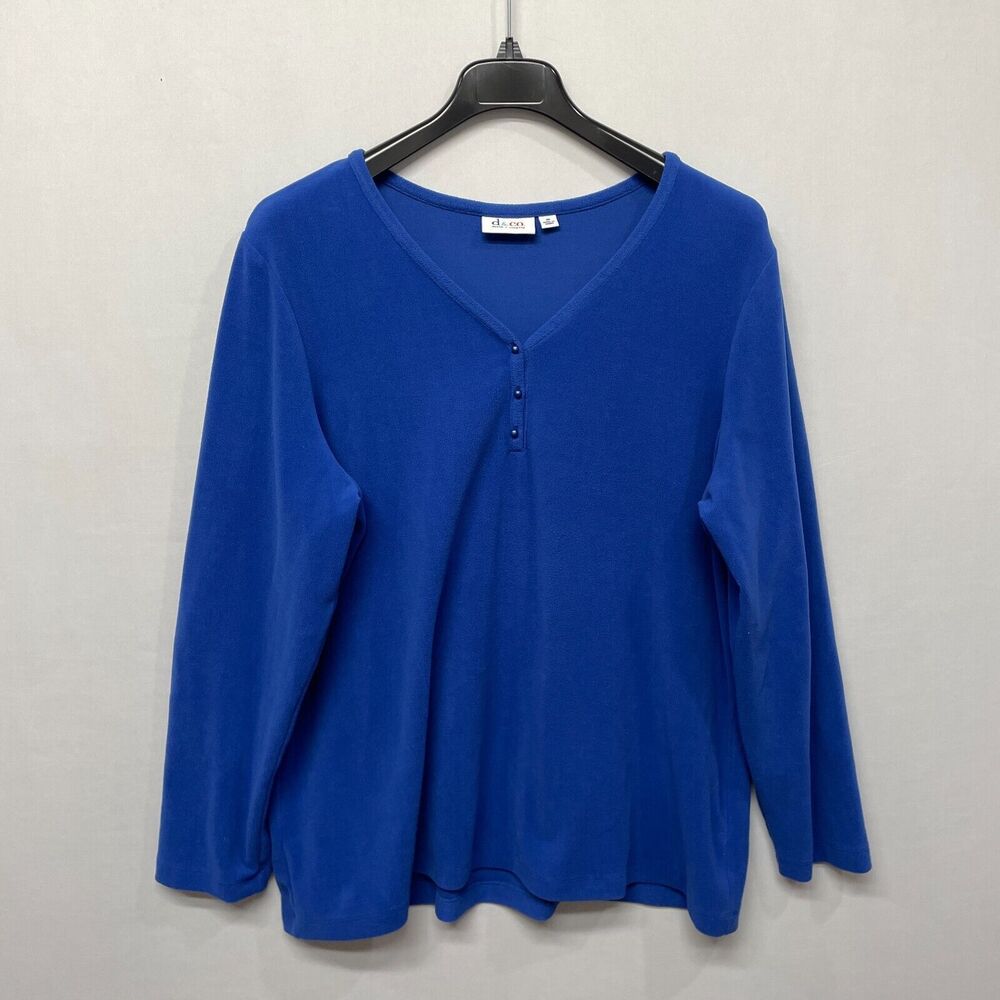 D&Co Denim & Co. Women Pullover Fleece Sweater Top Size 1X Blue B332 -24